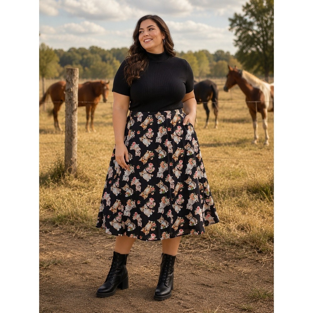 Hot Topic Sweet Society Kittens Cats Print Semi Sheer Mesh Lined Midi Skirt 2XL
